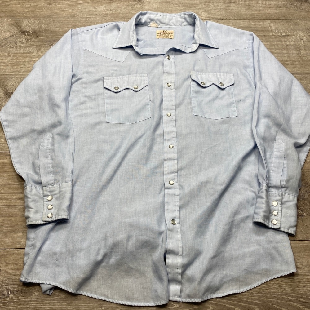 Dee Cee Brand Western Shirt Mens L Blue Pearl Snap Long Sleeve Workwear Vintage